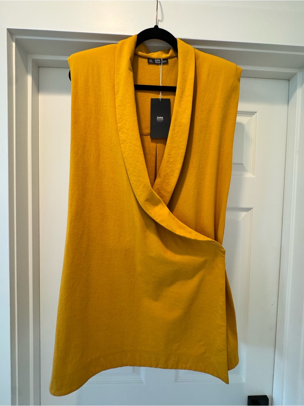 Zara Draped Sleeveless Blazer Dress in Mustard Yellow